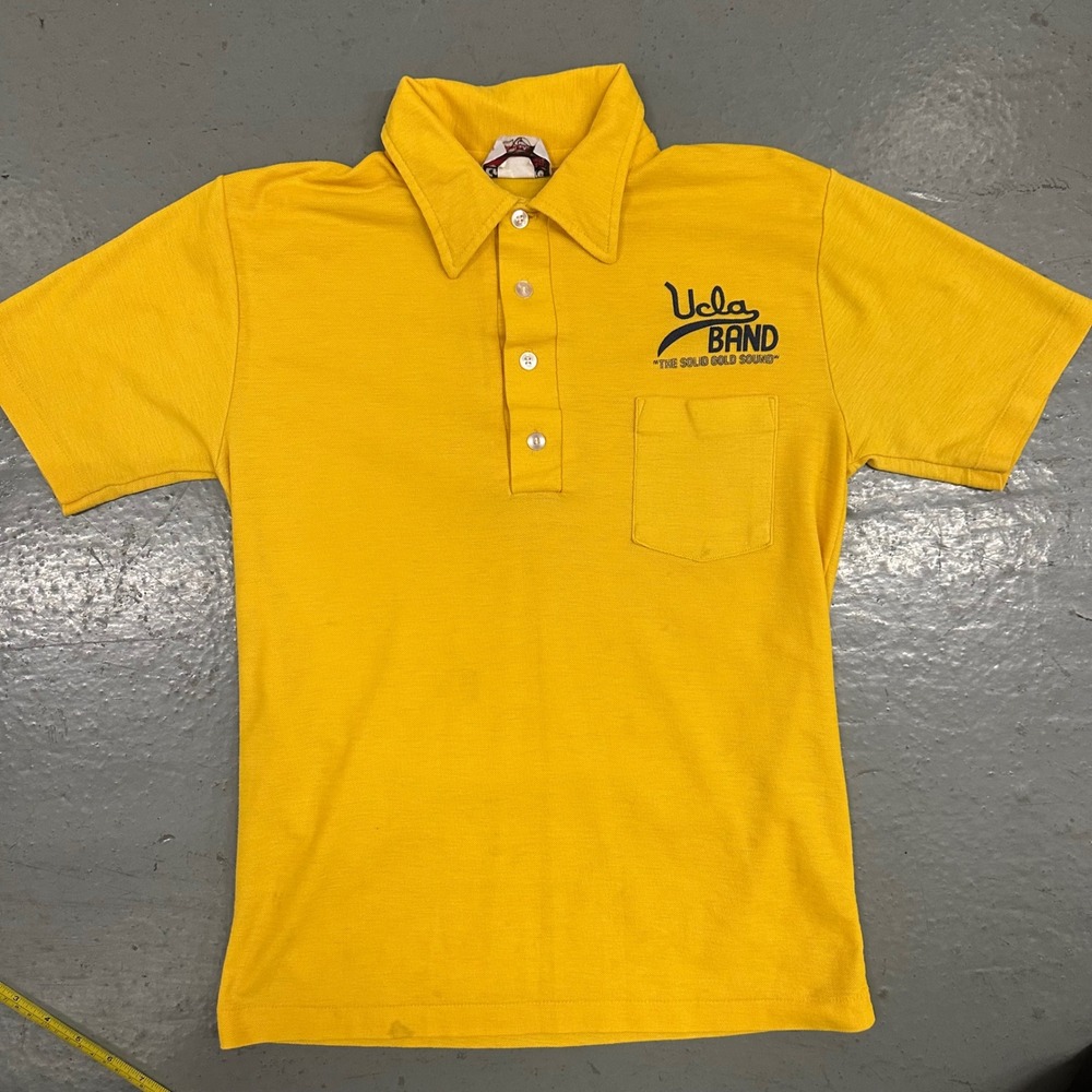 Vintage Collegiate Pacific Mens UCLA Band Polo Shirt Medium Yellow Preowned Flaw